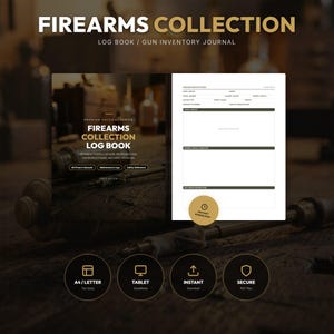 Libro de registro de la colección de armas de fuego: Diario de inventario de armas, registro de tiro, PDF imprimible
