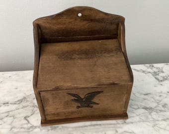 Vintage wooden recipe box with American Eagle