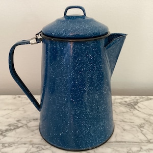 Vintage blue and white enamel coffee pot
