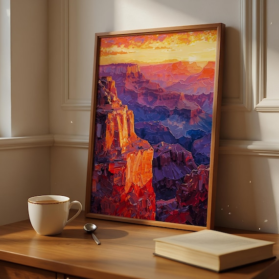 Made to Blaze – Grand Canyon Poster | Impasto Style Digital Download | Vibrant Orange Purple Art Print | Nature Printable Wall Decor