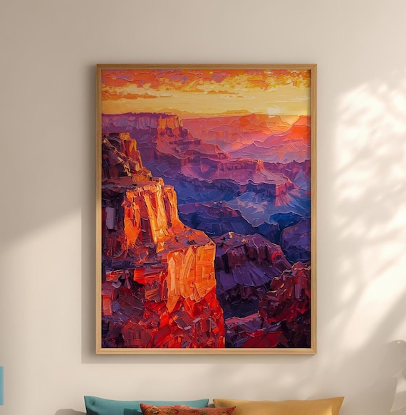 Made to Blaze – Grand Canyon Poster | Impasto Style Digital Download | Vibrant Orange Purple Art Print | Nature Printable Wall Decor