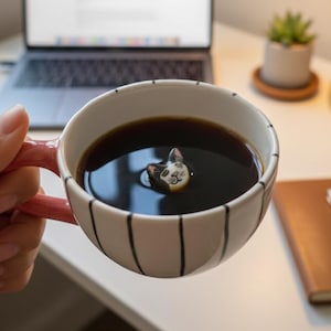 Tuxedo Cat Cup and Saucer Set, Black and White Kitten Mug, 3D Peekaboo Pottery