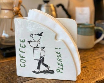 Handmade Ceramic Coffee Filter Holder, Barista Kitchen  Decor, V60 Filter Organizer