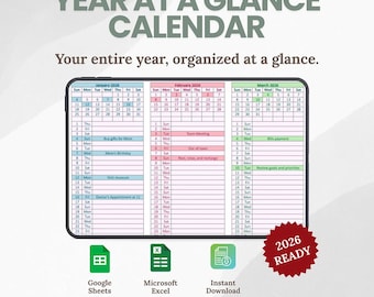 Planificador anual: Calendario de Excel y Hojas de cálculo de Google (Descarga digital)