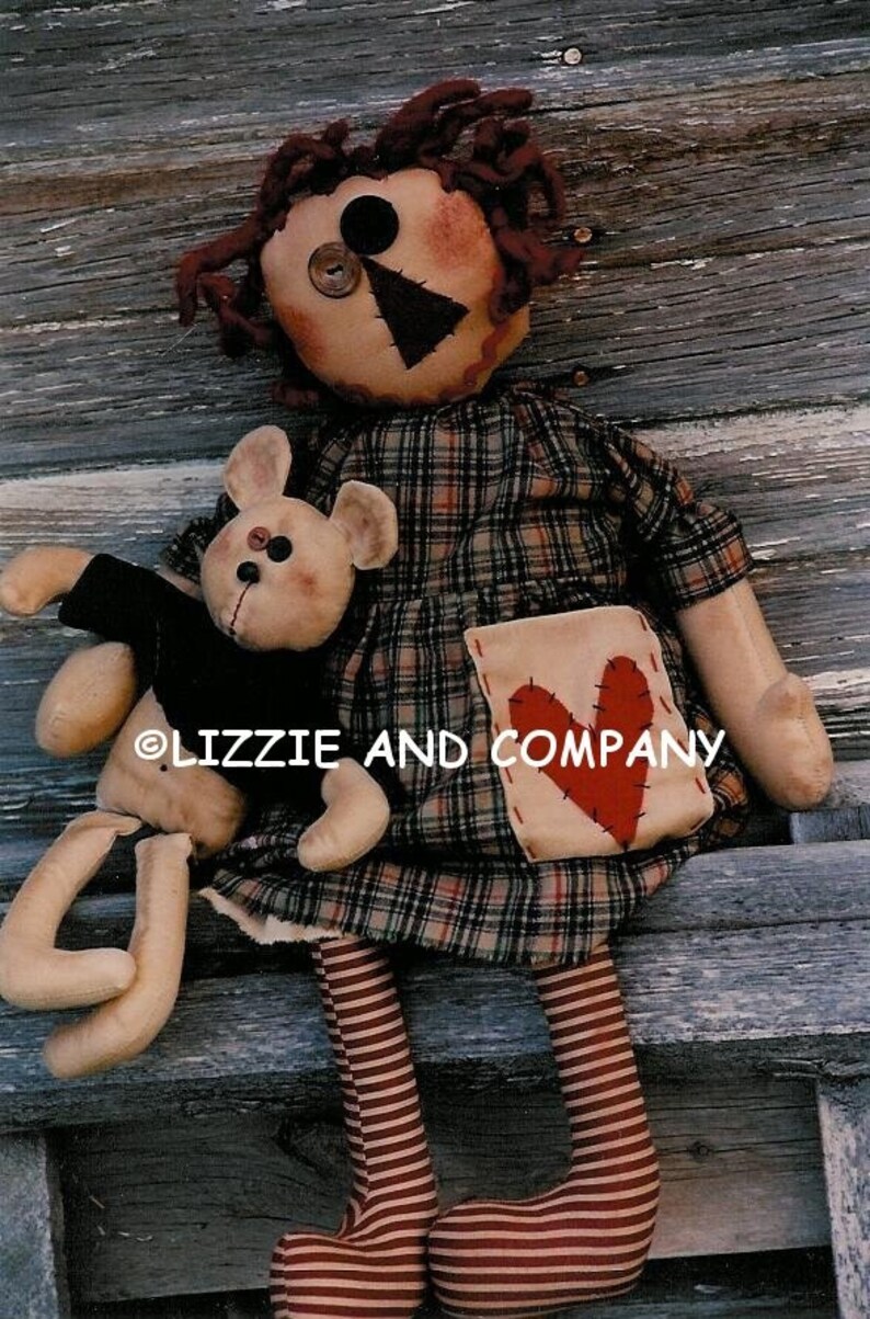 Raggedy Red Wobbly Head Annie Doll and Bear PDF Epattern Etsy