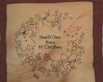 Weihnachten Kissen Muster, Primitive Weihnachten Stitchery, Primitive Kissen Muster, PDF digitaler Download, Herzen kommen nach Hause