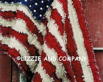 Rag Flag Quilt Pattern 42" X 27", Primitive Raggedy American Flag ePATTERN, PDF ePattern, Larger 53" X 79" ePattern, Immediate Download