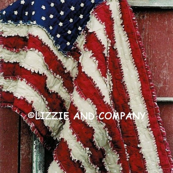 Rag Flag Quilt Pattern 42" X 27", ePATTERN primitivo bandiera americana raggedy, ePattern PDF, ePattern più grande 53" X 79", Download immediato