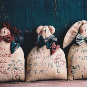 Raggedy Ann Doll Pattern, Spring Stitchery Pattern, Easter Bunny Pattern, Stitchery Pattern, Bear Doll Pattern, PDF Digital Download