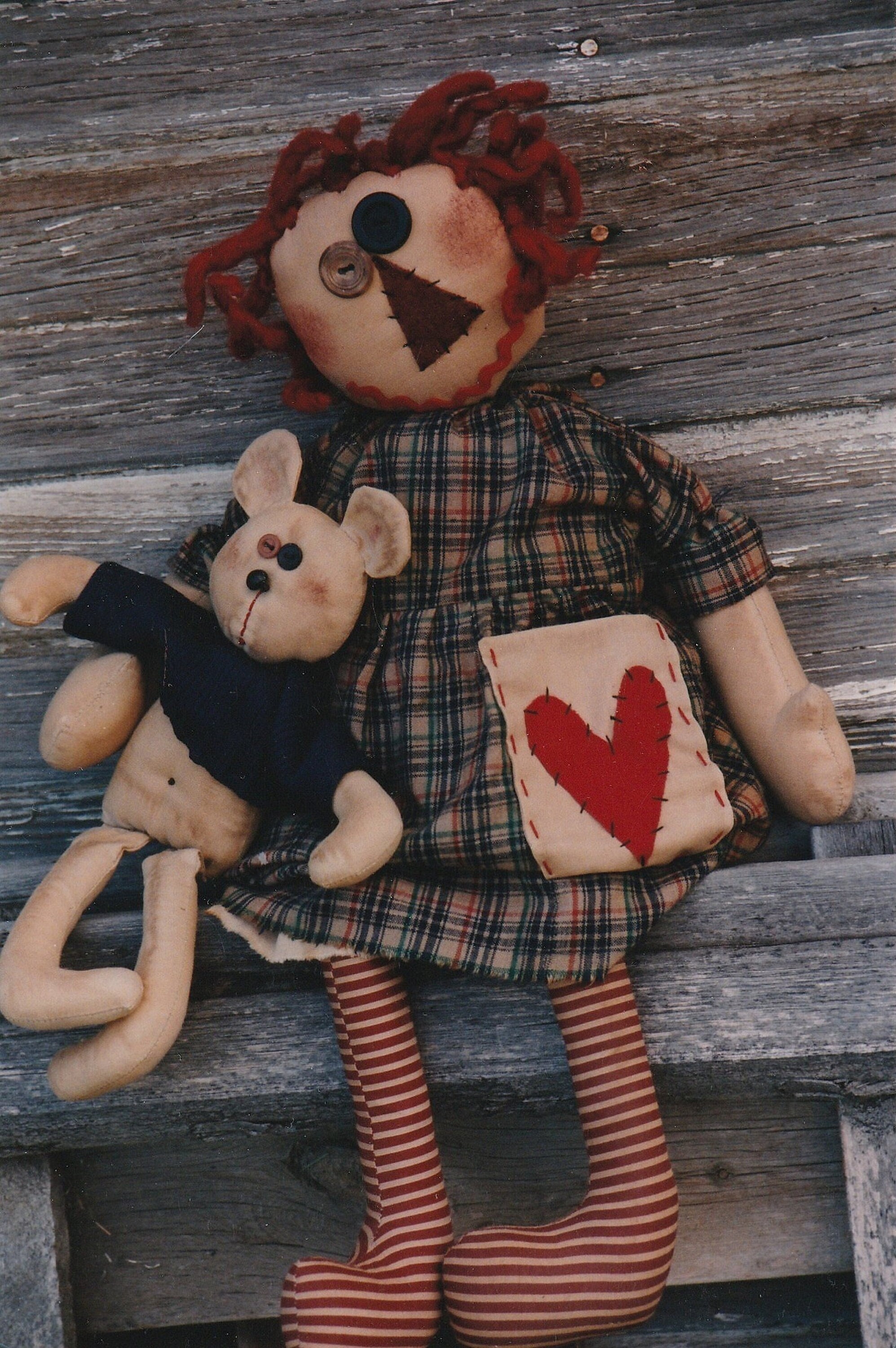 Raggedy Ann Doll Pattern, Primitive Raggedy Ann Doll, Bear Doll Pattern, Primitive Doll Pattern, Doll Pattern, PDF Digital Download