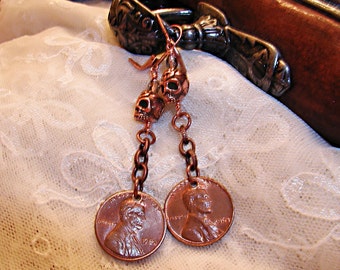 Bad Penny... Copper USA Penny Skull Earrings- ET-BP2-E