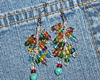 FREE Shipping! Rainbow Turquoise Hippie Super Dangle Earrings ET-RNBW-SD1