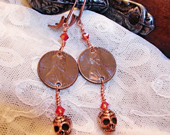 Bad Penny... Copper USA Penny Skull Earrings- ET-BP1-E