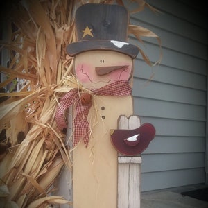 Standing Wood Snowman/3 ft tall/Primitive Winter Decor/ Rustic Snowman/Made PER Order NOT ready to ship NOT ready to ship