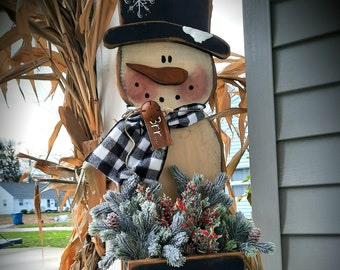 Standing Wood Snowman/3 ft tall/Primitive Winter Decor/ Rustic Snowman/Made PER Order NOT ready to ship NOT ready to ship