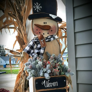 Standing Wood Snowman/3 ft tall/Primitive Winter Decor/ Rustic Snowman/Made PER Order NOT ready to ship NOT ready to ship