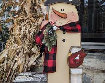Standing Wood Snowman/3 ft tall/Primitive Winter Decor/ Rustic Snowman/Made PER Order NOT ready to ship NOT ready to ship