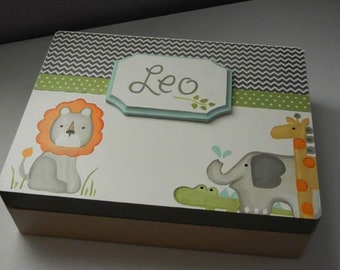 Personalized Keepsake Box/Children's Memory Box/Safari Themed/Jungle Decor/Shower Gift/Made PER Order NOT ready to ship