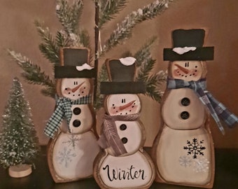 3 piece Wood Snowman Trio/Tabletop Shelf Sitter/ Winter Decor/Made per Order/Not ready to ship