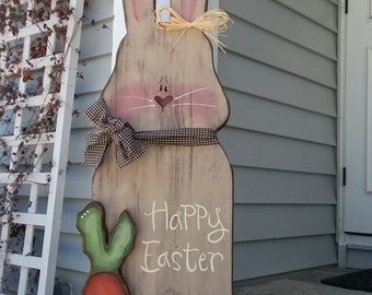 Standing Wood Bunny/3 ft tall/Primitive Standing Spring Decor/ Rustic Easter/Made PER Order NOT ready to ship