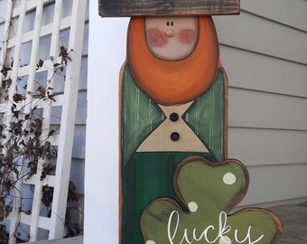 Primitive Country Wooden Leprechaun/Wooden St. Patricks Day/Made PER Order NOT ready to ship