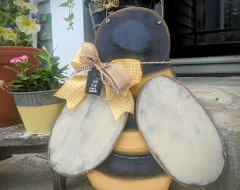 Rustic Wood Bumblebee Door Hanger/ Made per order not ready to ship