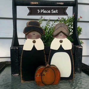 Wood Pilgrim Set/Tabletop/ 3 Piece Set/8" Tall/ Made PER Order NOT ready to ship