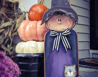 Wood Witch/22" Tall/ Made PER Order NOT ready to ship/primitive Standing Halloween Decor/ Rustic Autumn/Porch witch