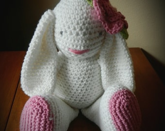 Crocheted Bunny/ White Flop Eared Bunny/Stuffed Bunny/Nursery Decor/Baby keepsake/Made PER Order NOT ready to ship/Woodland Crochet