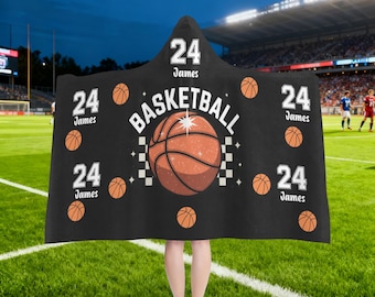 Custom Name & Number Basketball Blanket Hoodie:Personalized Blanket Love Pattern,High School,Major League