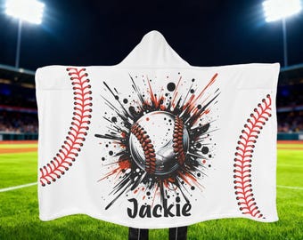 Personalized Baseball Hooded Blanket, Sport Team Gift
