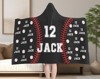 Custom Hooded Blanket:Personalized Wearable Baseball Blanket with Name and Number,Team Player Gift