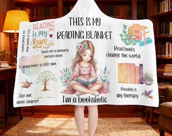 Manta con capucha de lectura personalizada para niños y adultos: Manta de forro polar, ideal para amantes de los libros.
