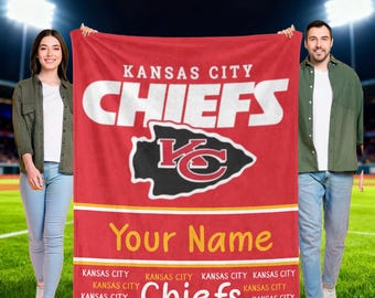 Personalized Kansas City Football Blanket-Custom Name Sports Throw-Chiefs Fan Gift