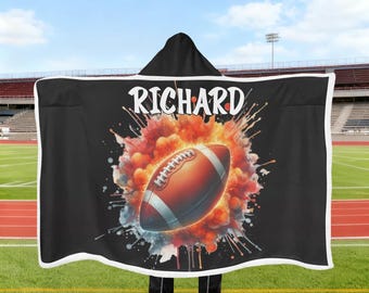 Personalized Football Hooded Blanket, Fleece Plush Throw, Game Day Gift