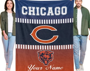 Chicago Bears Personalized Blanket -Custom Name Football Season Throw- Football Fan Gift