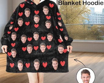 Manta con capucha y cara personalizada, regalo personalizado de Sherpa Comfort