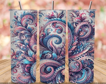 Kleurrijk paisley-bloemmotiefontwerp - 20 oz bekerwikkel, png-sublimatie