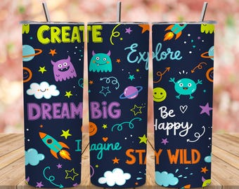 Doodle Tumbler Wrap PNG | Motivierendes Zitat Sublimationsdesign (Digitaler Download)