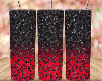 Rood zwart glitter luipaardprint 20 oz beker wrap, png, naadloze dierenprint sublimatie