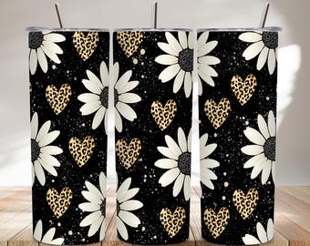 Luipaard madeliefje Tumbler Wrap, png, boerderijsublimatieontwerp (digitale download)