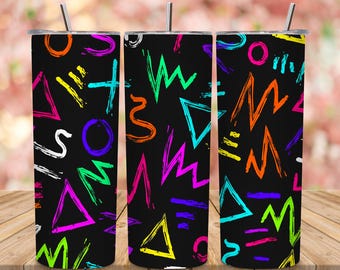 Neon Retro Tumbler Wrap PNG / Design a sublimazione Memphis anni '80-'90 (download digitale)