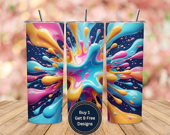 Kleurrijke verfspatfolie, png-bestand – Abstract ontwerp met vloeibare kunst – 20oz skinny sublimatie