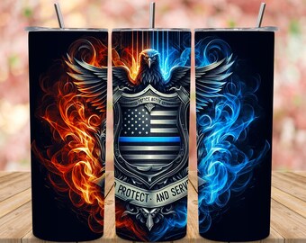 Thin Blue Line Police Tribute 20oz Tumbler Wrap, PNG | Sublimatieontwerp patriottisch adelaarsschild