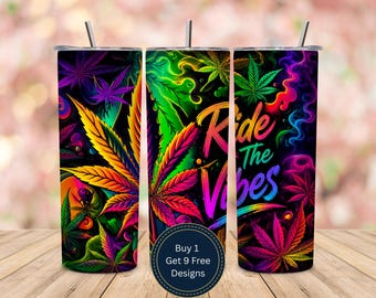 Adesivo per bicchiere termico da 20 oz con foglia psichedelica al neon, stampa PNG a sublimazione, grafica colorata e luminosa, adesivo per bicchiere termico da 20 oz.