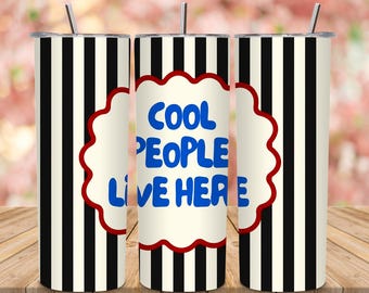 Retro gestreepte bekerverpakking, People Live Here, 20 oz sublimatieontwerp (digitale png-download)