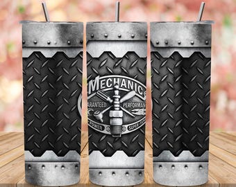 Mechaniker Diamant Platte Becher Wrap PNG, Industrielle Automobile Sublimation Design (Digitaler Download)