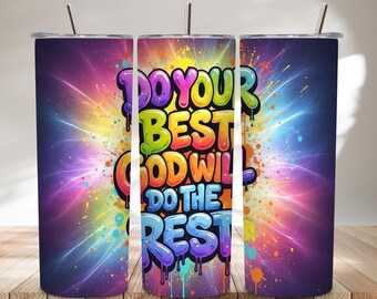 Christian Tumbler Wrap, motiverend regenbooggraffitiontwerp (digitale png-download)
