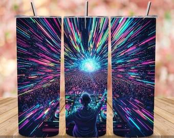 Neon DJ Party Tumbler Wrap | Rave Konzert Sublimationsdesign (Digitaler Download)