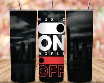 Musica su World Off PNG / Dark Tumbler Wrap (download digitale)